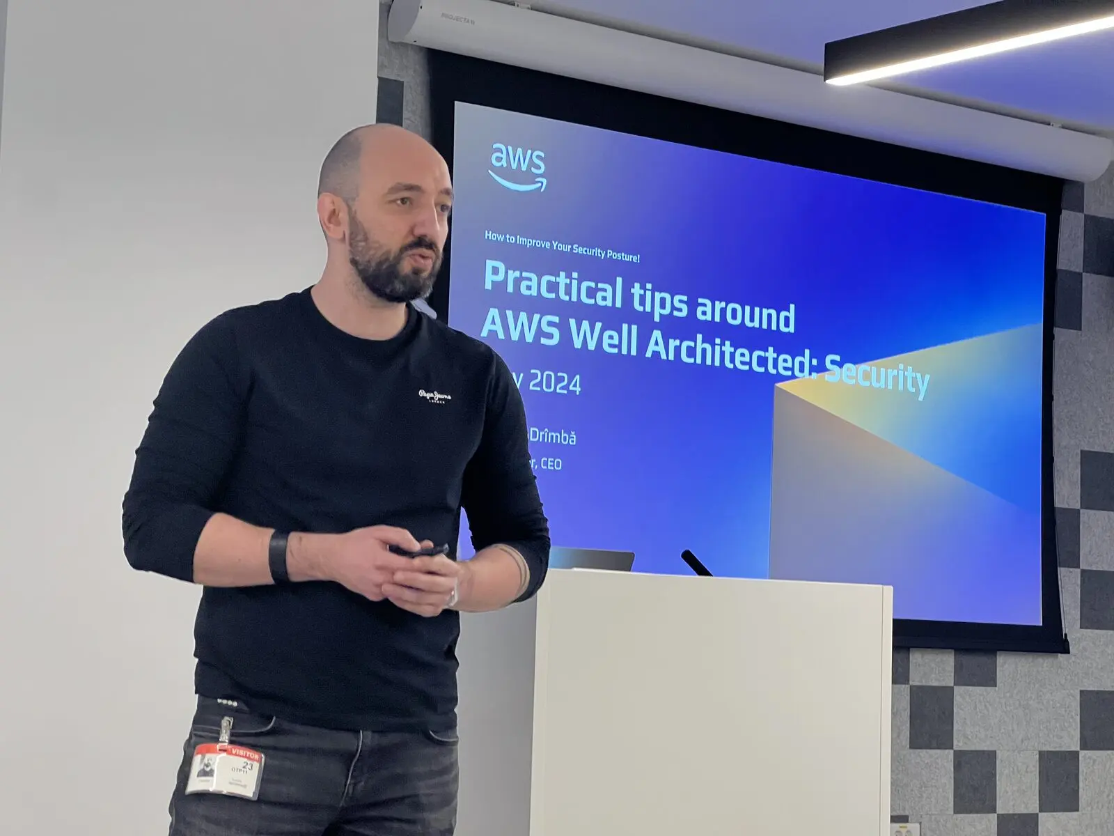AWS Well-Architected Security session — Cosmin presenting
